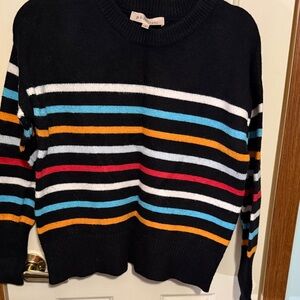 Philosophy Black Sweater with multiple color stripes size Small